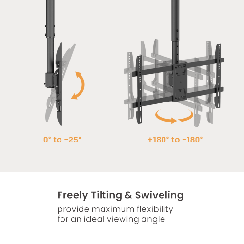 Wolff Mount Supporto universale da soffitto per TV – da 32 a 55 pollici – girevole e inclinabile – anche per soffitti inclinati